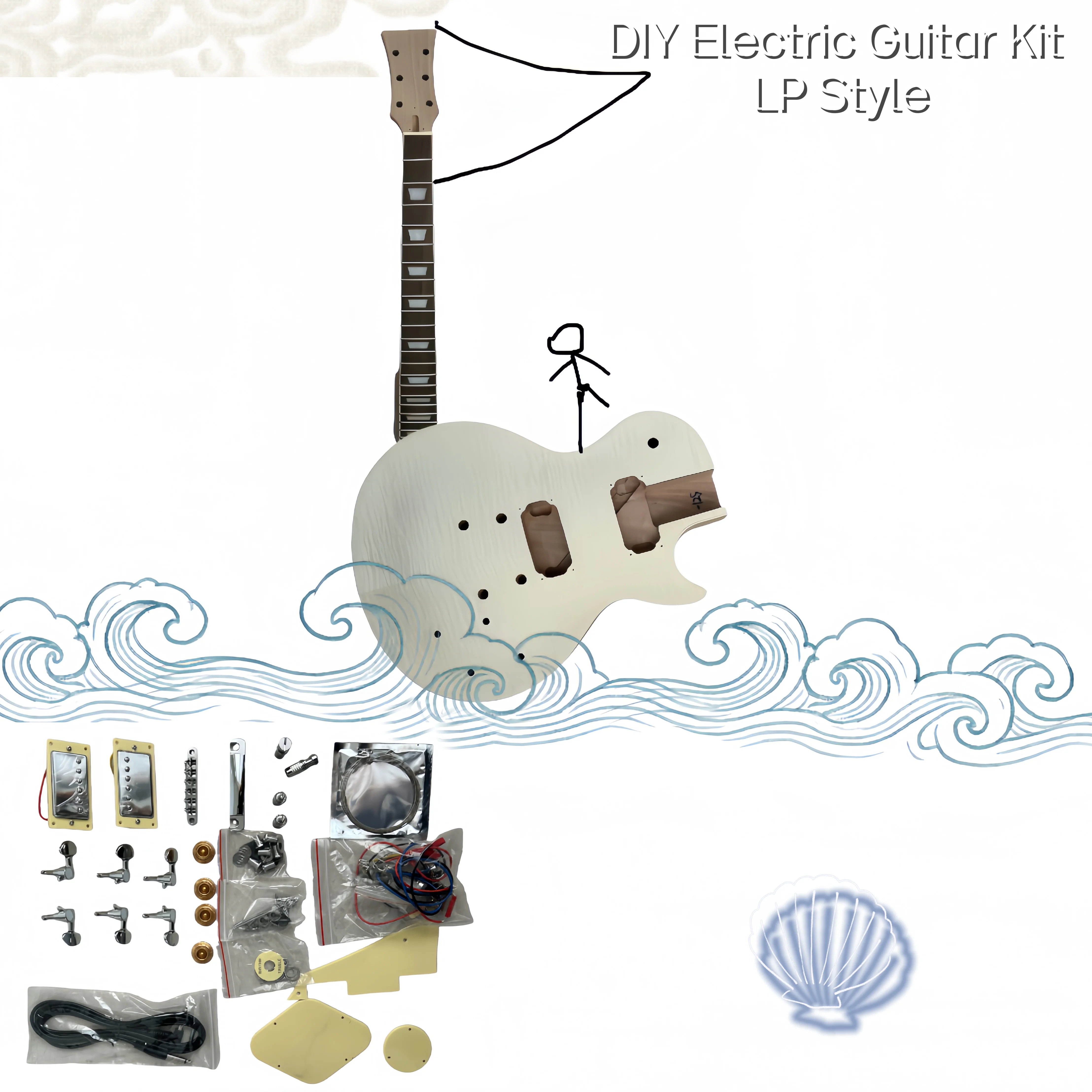 DIY Electric Guitar Kit For L Style P Mahogany Body&Neck Rosewood Fretboard Maple Veneer