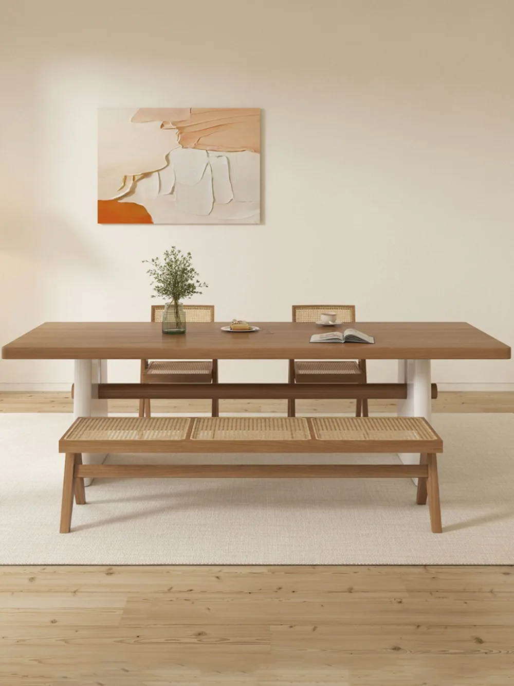 Cream wind solid wood dining table small apartment household living room eating table homestay simple dining table and chair