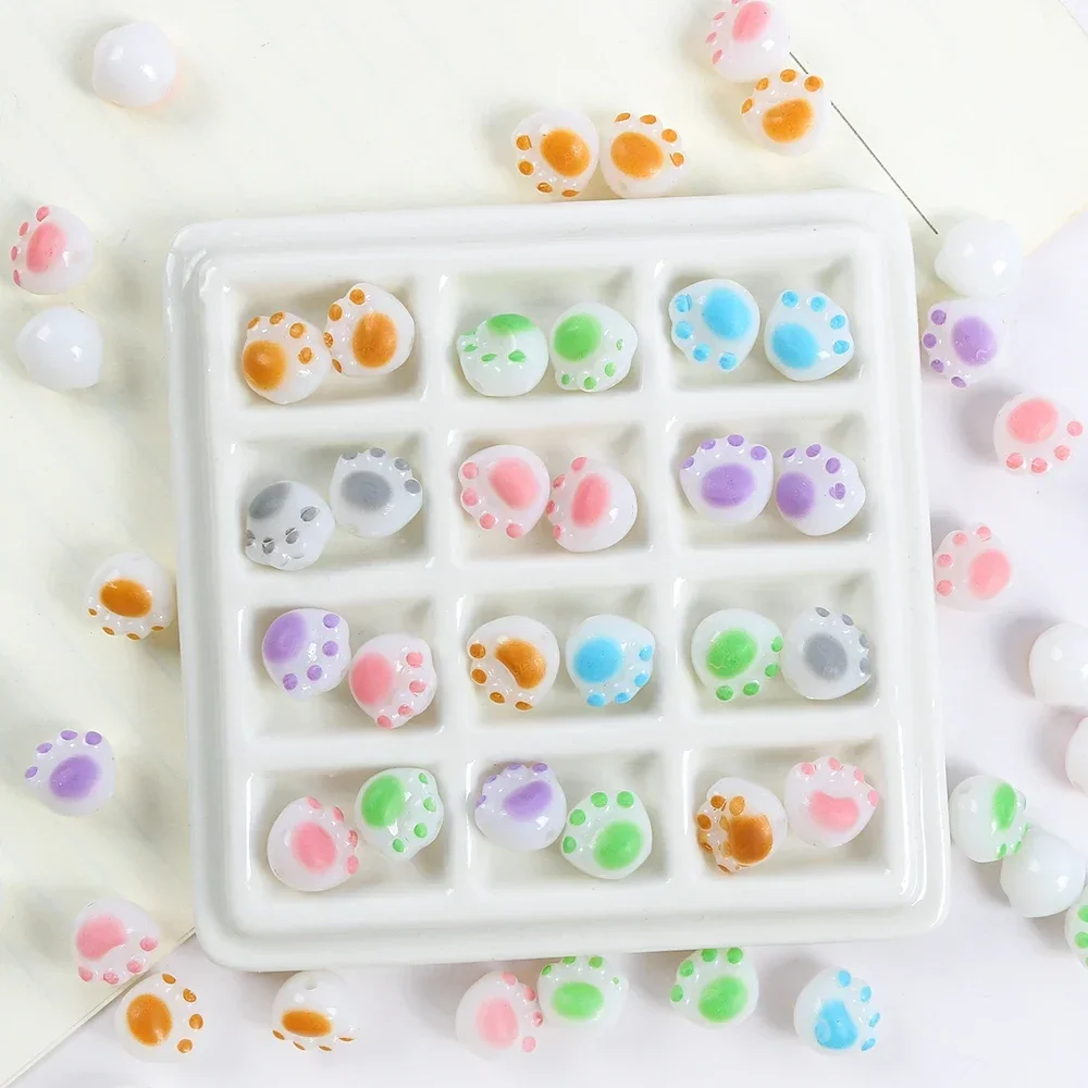 20pcs Mixed Color Cute Cat Paw Acrylic Beads Pendant Loose Bead For DIY Jewelry Making Necklace Bracelet Charm Accessories