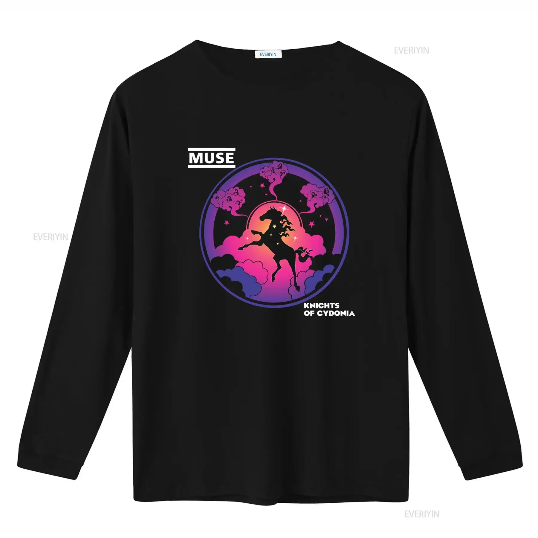 Muse Knights Of Cydonia Rock Band T Shirt with Fantasy Horse and Clouds Print vintage Washed Stretched fashion Versatile