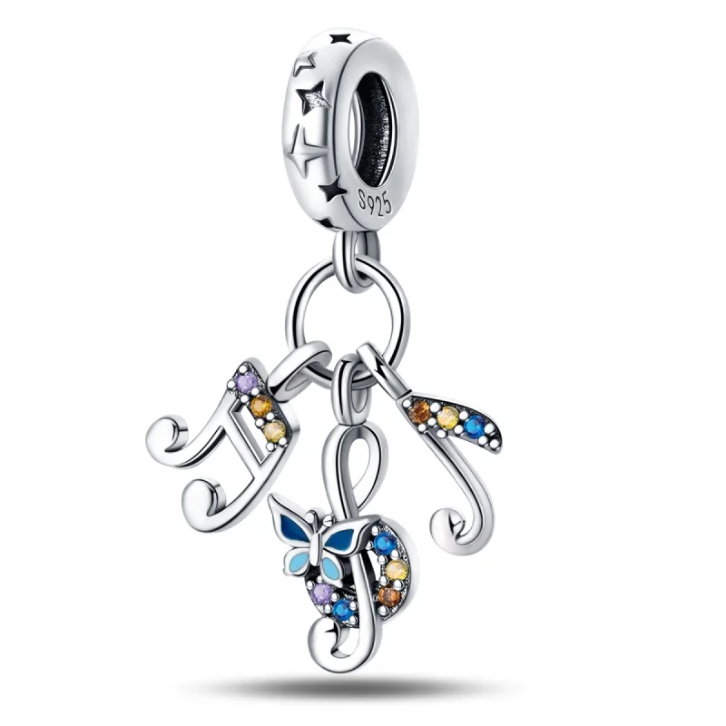 925 Sterling Silver Romantic Color Music Note Charms Pendant Fit Original Bracelet DIY Women Wedding Jewelry Gift