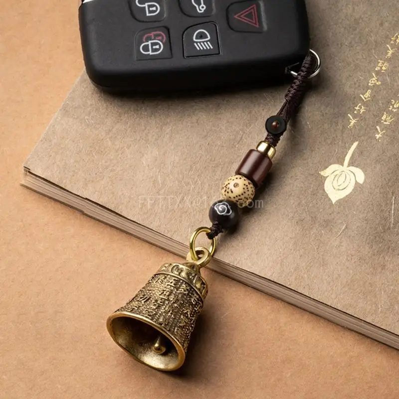 Vintage Brass Tibetan Buddhism Keychains Lanyard Pendants Handmade Rope Car for Key Chain Rings Hanging Jew