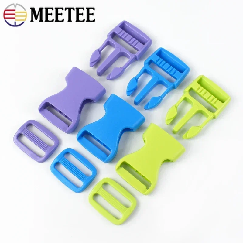 10Sets 15/20/25mm Colored Plastic Release Buckle Tri-Glide Slider Adjust Clasp Backpack Strap Buckles Pet Collar Clamp Hook