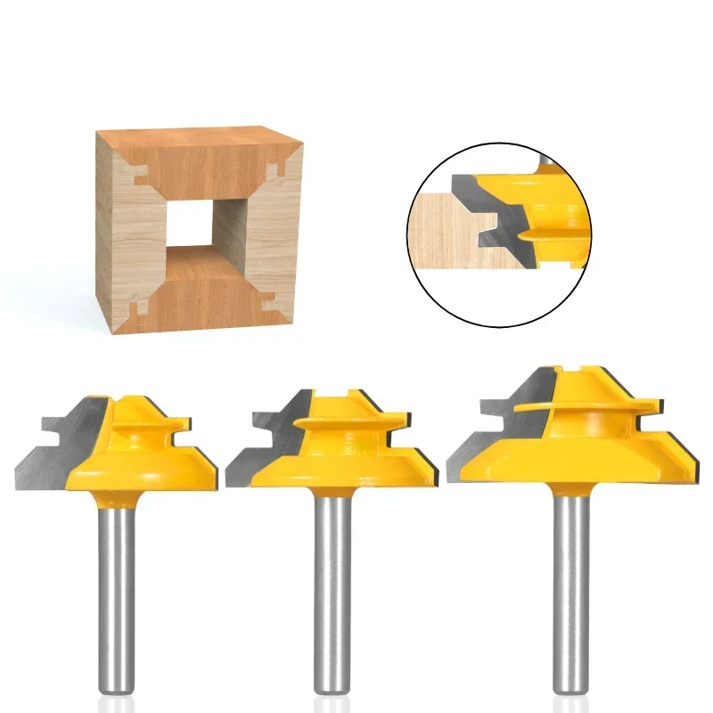 3 PCS 45° Degree  Lock Miter Router Bit  Woodworking Milling  Cutter For Wood Tools 6.34/8/12.7mm