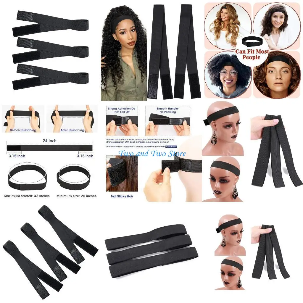 

HX6F 3pcs Elastic Wigs Bands Adjustable 3Pcs Comfortable Bands For Wigs Wearers Hair Comb Styling Tool for Women
