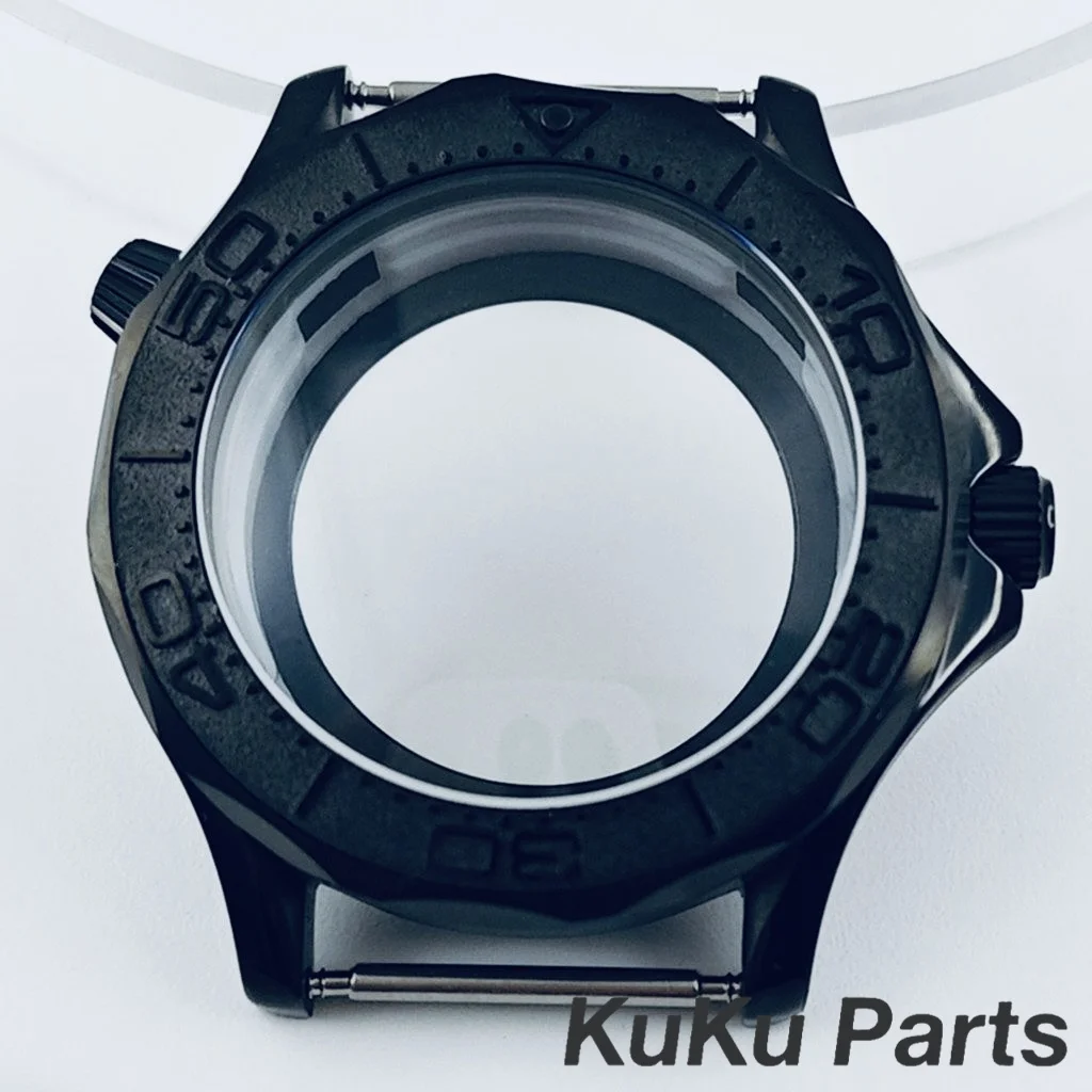 PVD Schwarz 41mm Seahorse Edelstahl-Uhrengehäuse Keramik-Lünette für NH35 NH36 NH38 Uhrwerk 10m Wasserdicht Uhrenzubehör