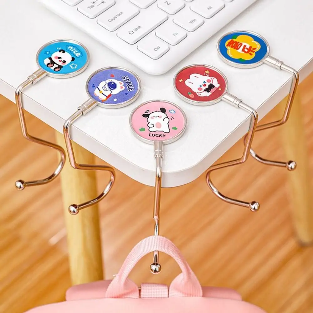 4Pcs Portable Non-slip Desktop Hanging Hooks Cute Cartoon Schoolbag hook Removable Hanger Bag Shelf Student Bag