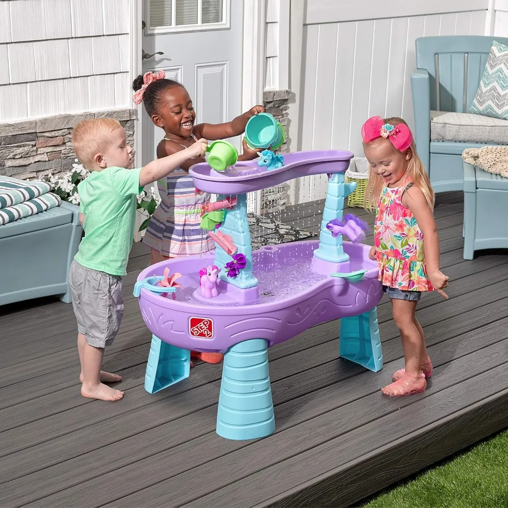 Kids Water & Sand Activity Table with Rain Shower, 13-Piece Sensory Playset for Outdoor Summer Fun, Ages 1.5+