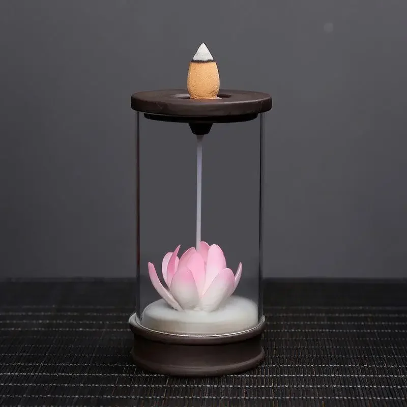 Indoor Aromatherapy Backflow Incense Burner Purple Clay Ceramic Zen Holder for Home Meditation Sandalwood