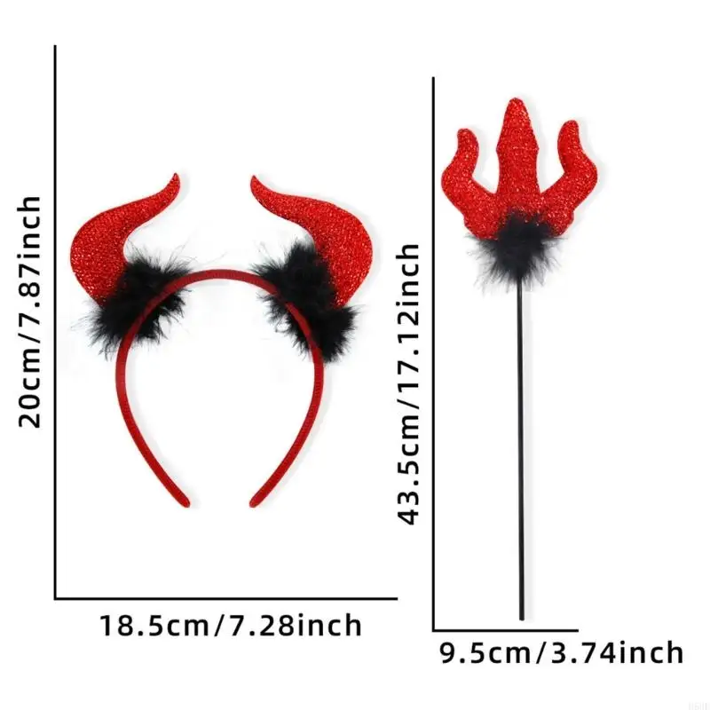 H58E Halloween Devil Headband Deval Wand, Devil Jess Up kostuumaccessoires voor volwassen cosplayfeest, themafeest, carnavals