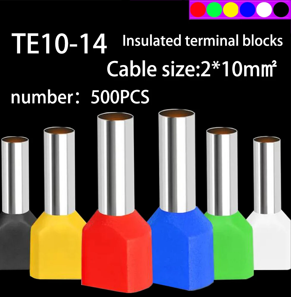 terminais extremidade nucleo isolados conector de fio de cabo terminais de pre isolamento de tubo 500 pcs por pacote te1014 2x10 mm 01