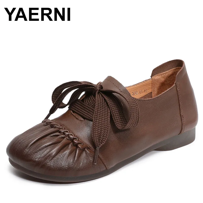 

Винтажные кожаные женские слипоны ручной работы, дышащие удобные лоферы Casual oes для мам