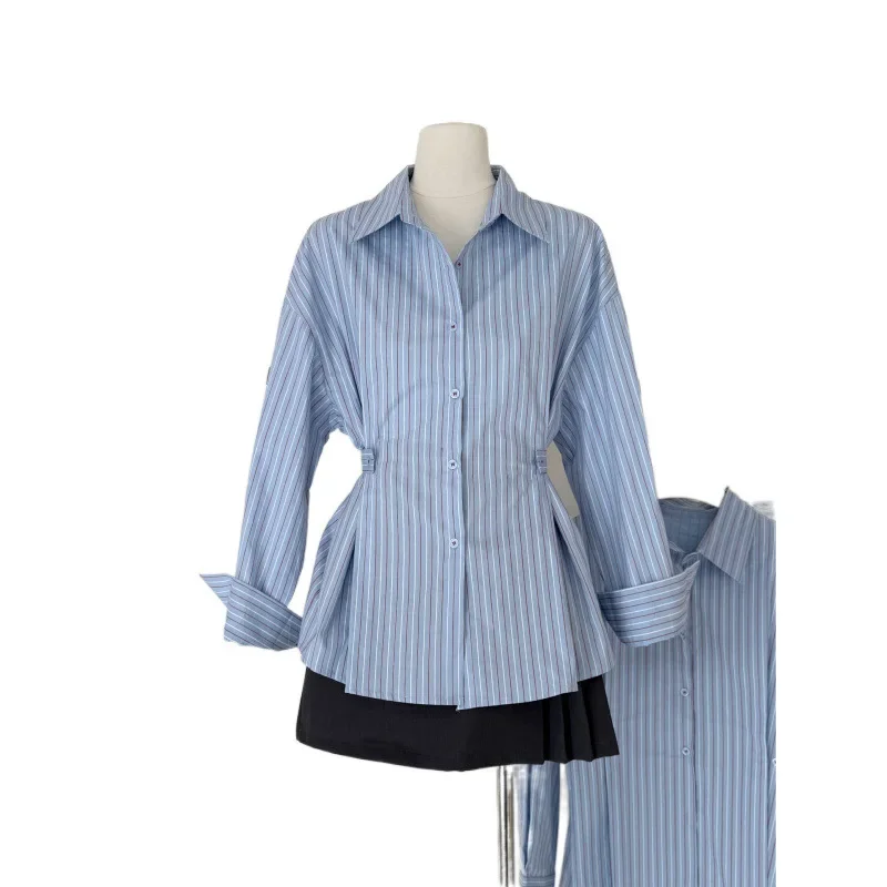 

2025 spring new plaid long-sleeved waist and thin shirt women's niche design versatile shirt