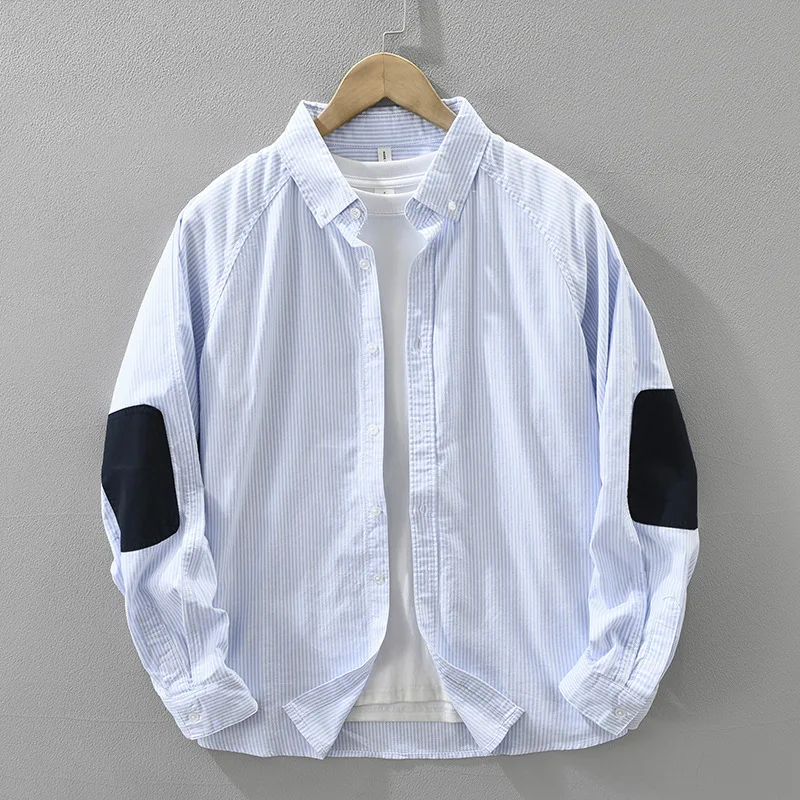 

Korean Striped Shirts Male Spring Fall New Mens Long Sleeve Shirt Casual Pure Cotton Top Patchwork Desiger Shirt Fashion Clothes
