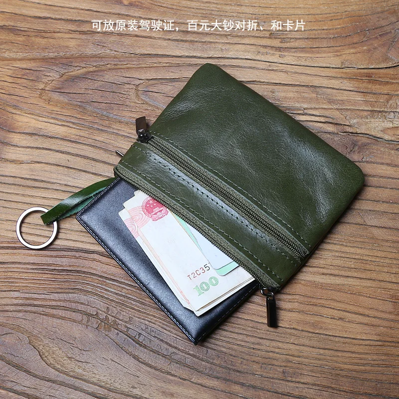 NZPJ Vintage Echtes Leder Herren Null Brieftasche Natürliches Rindsleder Reißverschluss Schlüsseltasche Damen Bankkartentasche Mini Münztasche Kartenhalter – Detail 11