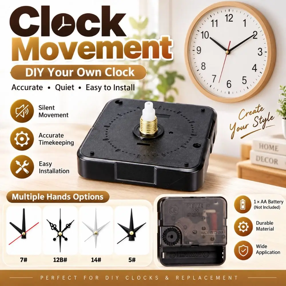 Silent Sweep Classic Quartz Clock Movement Quartz Powered Battery Operated Clock Mechanism Decorative Hands