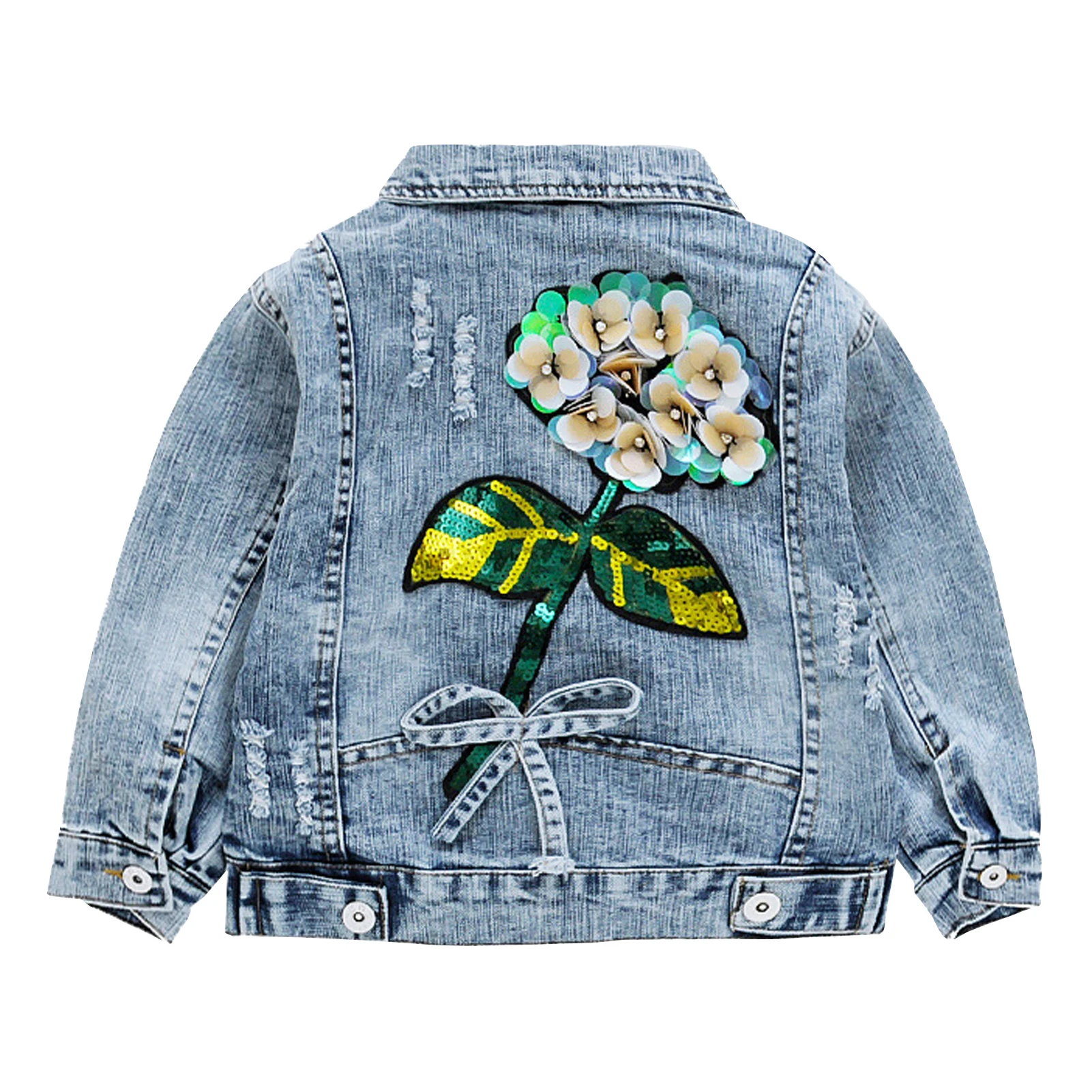 

Girls Denim Coat,3D Flower Children's Cowboy Jacket,Lapel Kids Transition Outfits,Princess Jean Outwear,Sequin Kids Denim Jacket