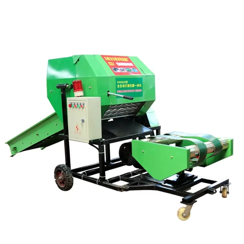 Fully Automatic 380V Grass Silage baler agricultural corn stalk forage silage crusher automatic baling and wrapping machine