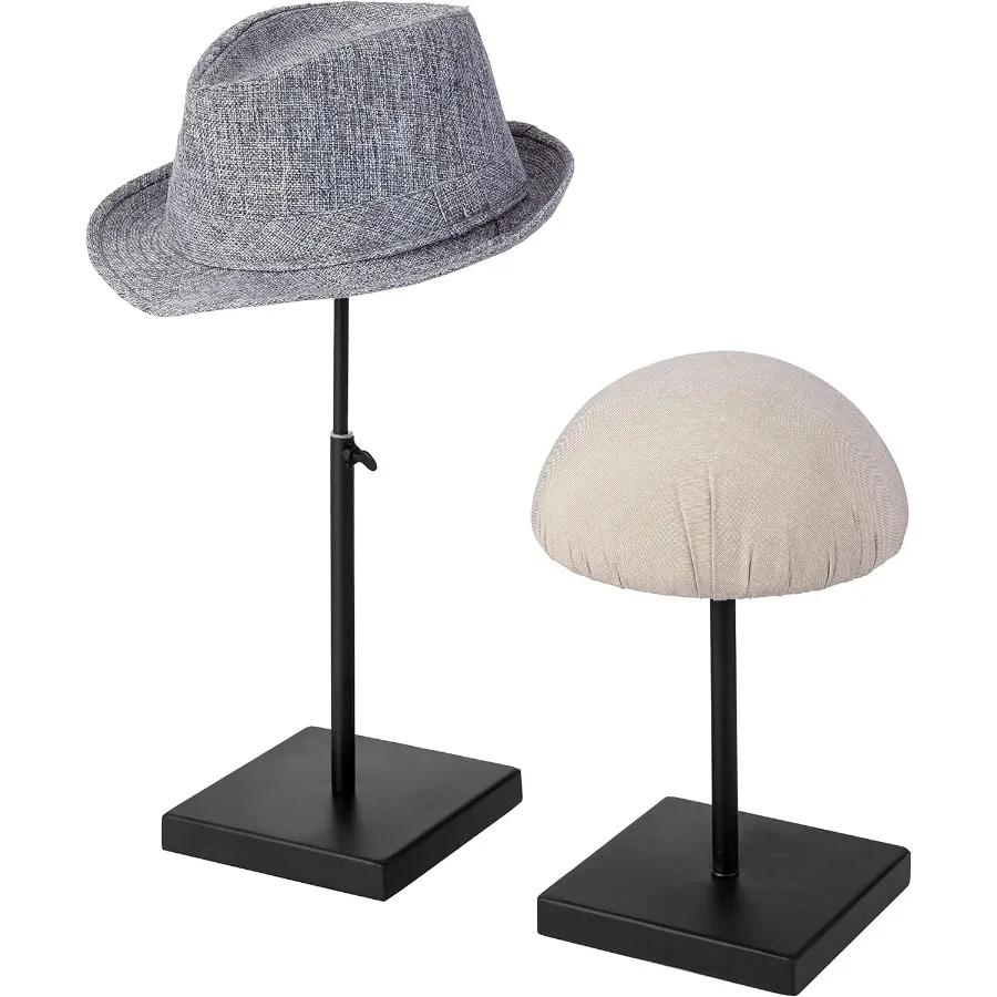 

Adjustable 17.5 Inch Hat Rack Stand with Fabric Covered Dome for Tabletop Use Black Metal Display Holder for Wigs Veils and Hea