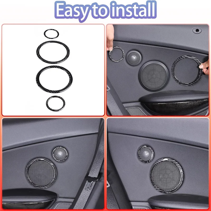 ألياف الكربون مكبر صوت للسيارة حلقة غطاء الكسوة ملصق لسيارات BMW 6 Series E63 E64 2004-2010 ملحقات الباب الجانبي الداخلي