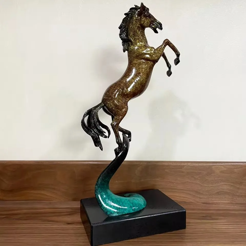 Estatua de caballo saltador de bronce, escultura de Animal, estatuilla artística con clase, decoración de oficina, regalos de cumpleaños