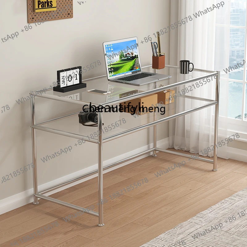zS173Nail art table Light luxury dressing and dressing table Clothing store Stainless steel glass water table High-end computer