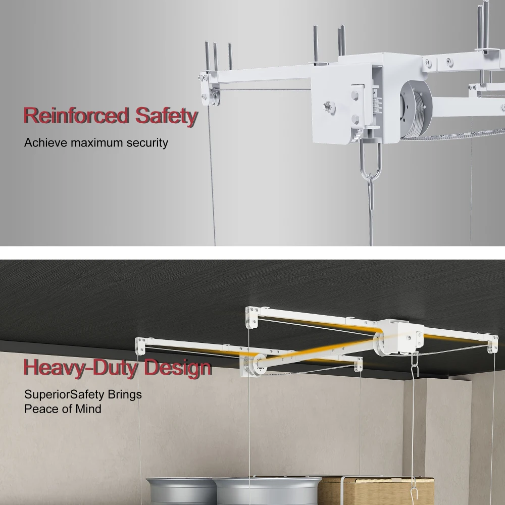 White Overhead Garage Storage Rack 4x8 FT for High Ceilings 10-12 FT, 350LBS Capacity All-Steel Construction with Safety Lock (Installation Required, Heavy-Duty Garage Organizer) view 7