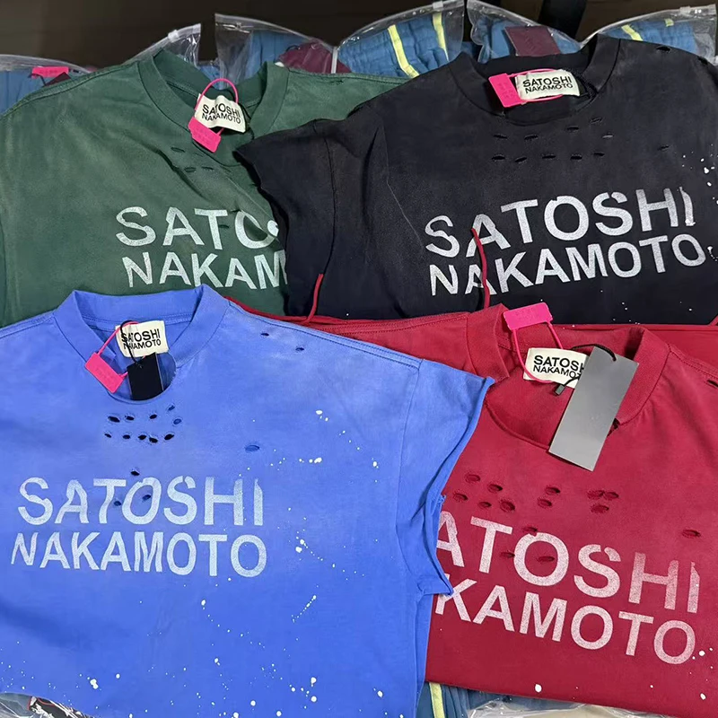 Men Women Vintage Distressed Satoshi Nakamoto Sleeveless T‑Shirts Splatter Paint Print Cut Hem Tank Top Y2K Street Oversized Tee