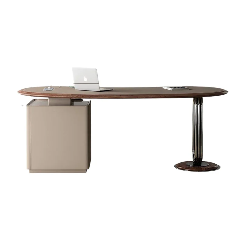 Retro style saddle leather  Italian minimalist home office dual-purpose solid wood computer