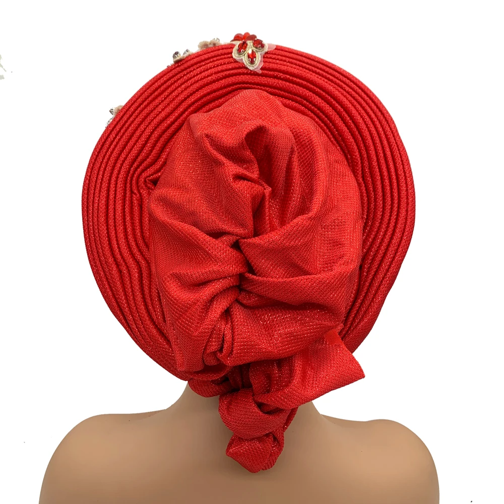 Fashion Women\'s Auto Gele Headtie African Wedding Head Ties Party Head Wraps Lady Turban Cap Female Flower Autogeles