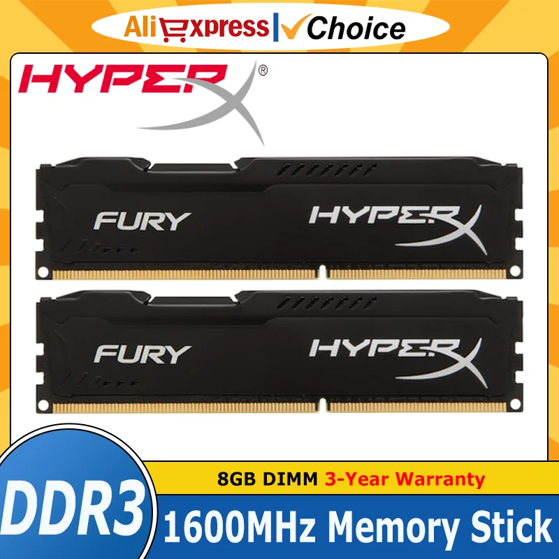 Memoria HyperX Fury DDR3 8GB 16GB 1333MHZ 1600MHZ 1866MHZ DIMM para computadora de escritorio, memoria RAM DDR3 de 8GB 1600MHz