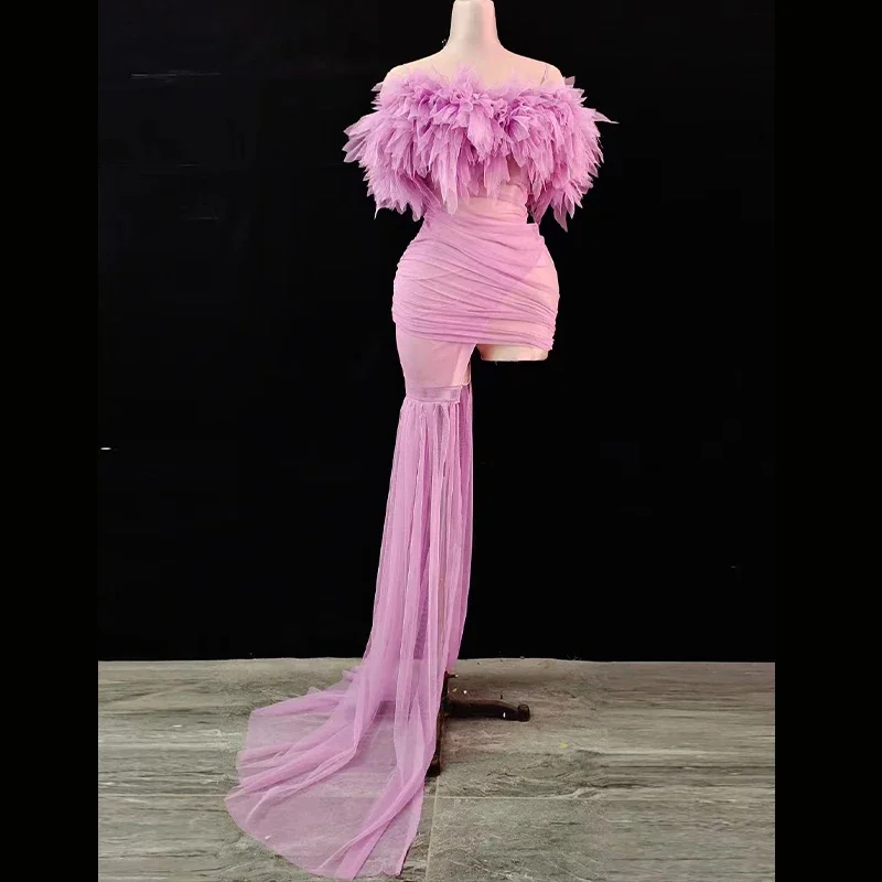 Robe Longue en Maille Transparente pour Femme, Tenue de Chanteur de brev, de Soirée, d'Anniversaire