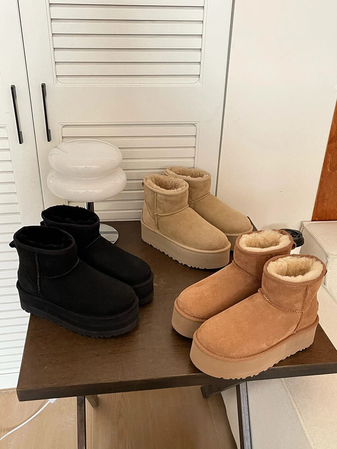 أحذية شتوية دافئة من القطن الثلجي مع فرو وكعب عالٍ بجزء سفلي سميك من الجلد الطبيعي أحذية ثلج صغيرة جدًا للنساء #4