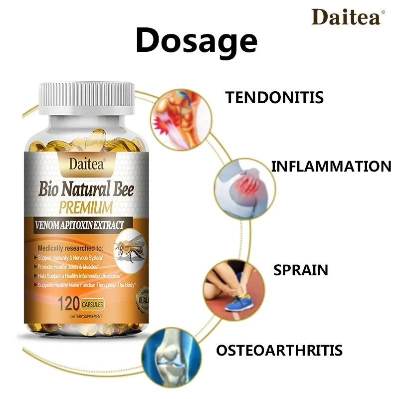 Daitea Natural Bee Venom Capsules, Support Immunity and Antioxidant, Nervous System Health, Joint and Muscle Health - Non-GMO