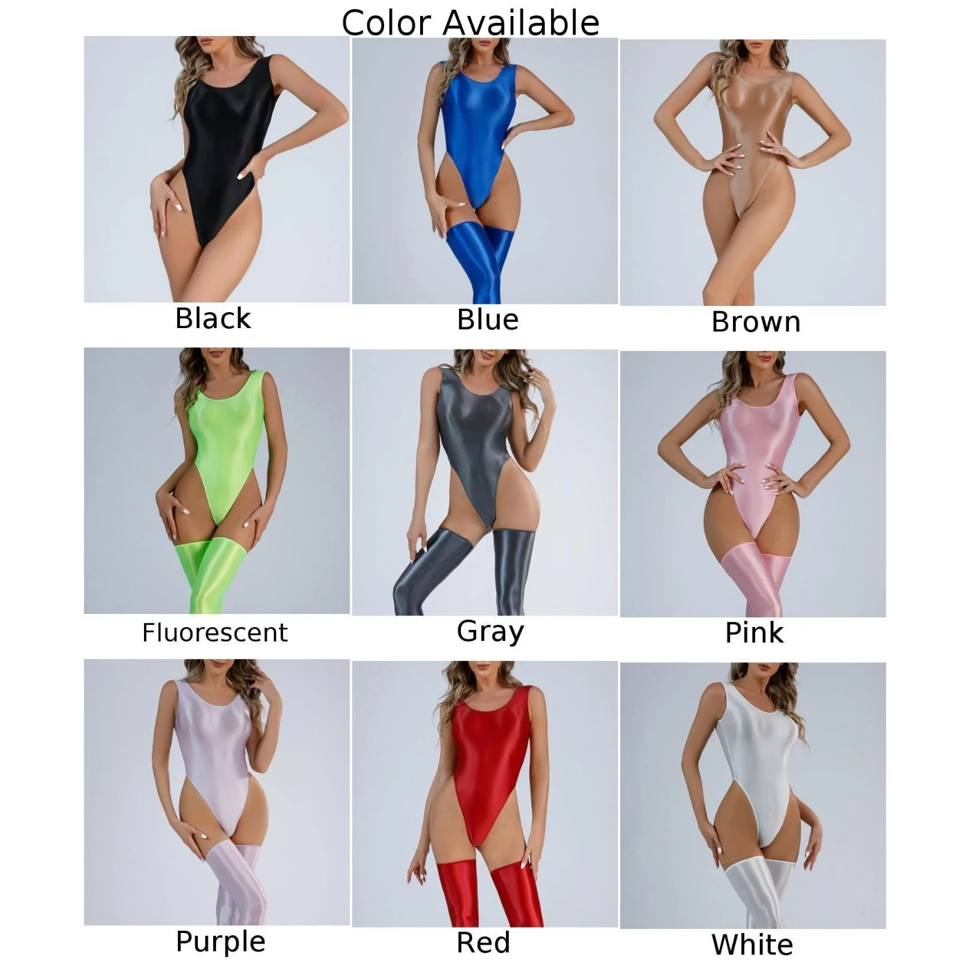 Women Sexy Oil Shiny Bodysuit Strap Solid Swimsuit High Cut Bikini Thong Leotard Thin Smooth Jumpsuit Summer Breath Nightwear