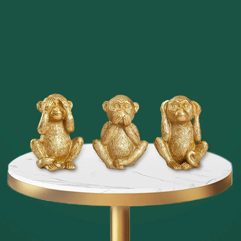 No Hear No See No speak  Golden Monkey Miniature Figurines Resin Art Sculpture Cute Little Animal Home Room Office Decorations