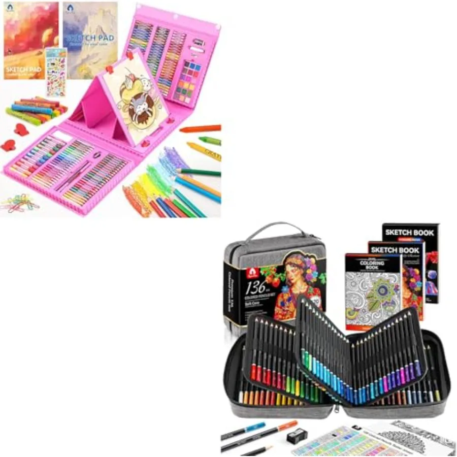 

Art Supplies, 240-Piece Drawing Art Kit Pink and 136 PCS Colored Pencils Set for Adult Coloring Books(Grey)