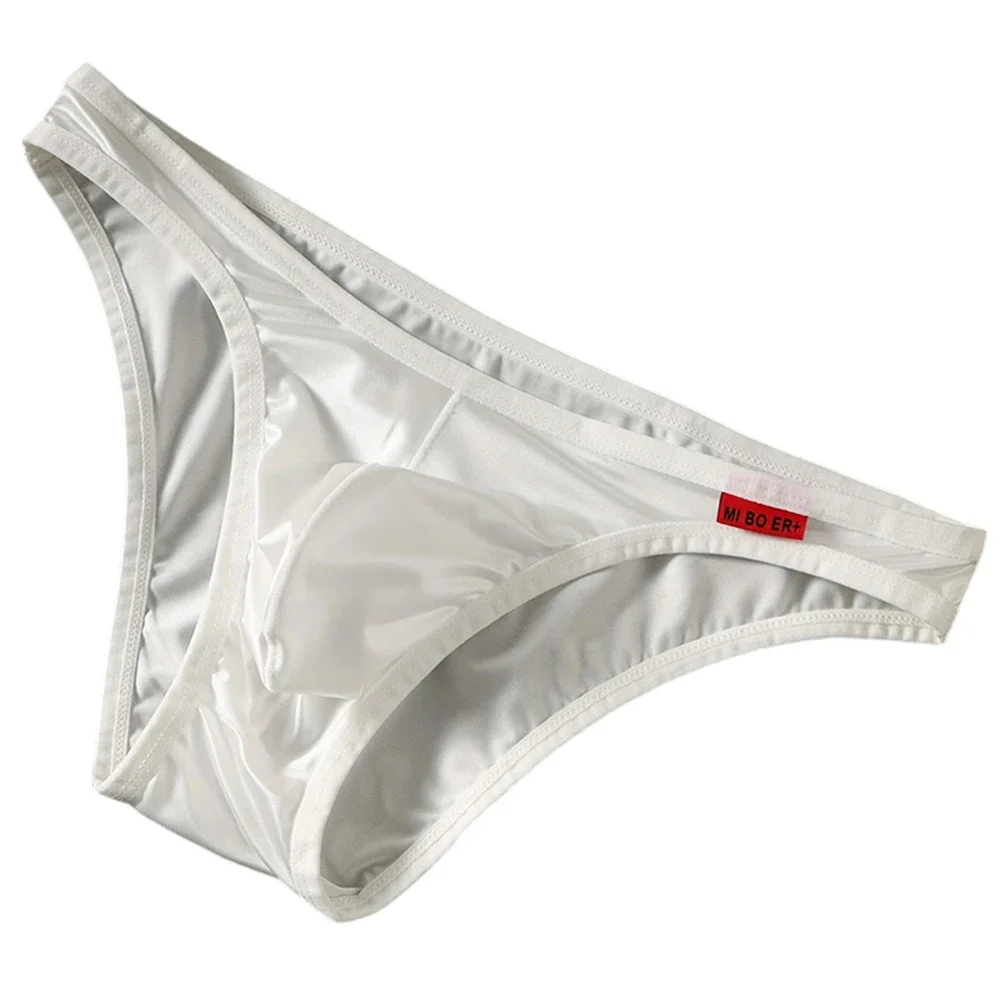 Men Breathable Satinlike Ice Silk Stretch Brief Underwear Low Waist Soft Fabric Pouch Underpants For Casual Wear