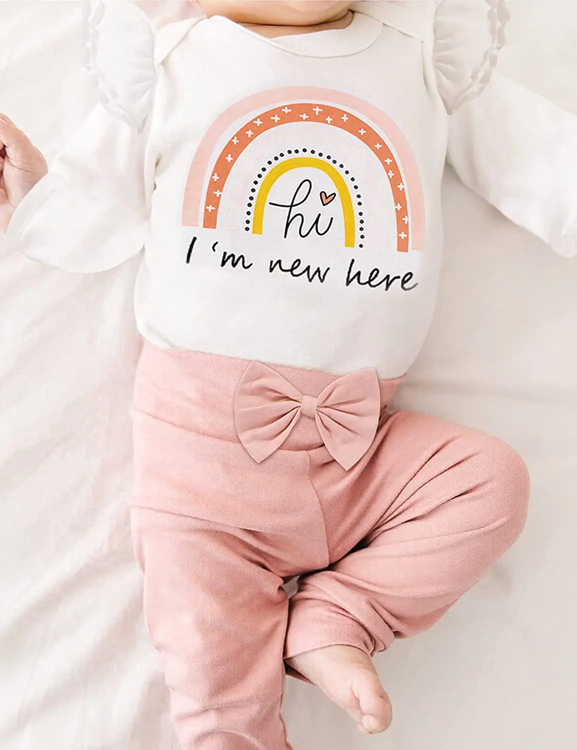 4pcs Newborn infant Baby Girl Cute Outfit 2024 New Printed Long Sleeve Romper Top Pants Headband Hat Preemie Girls Clothes Set