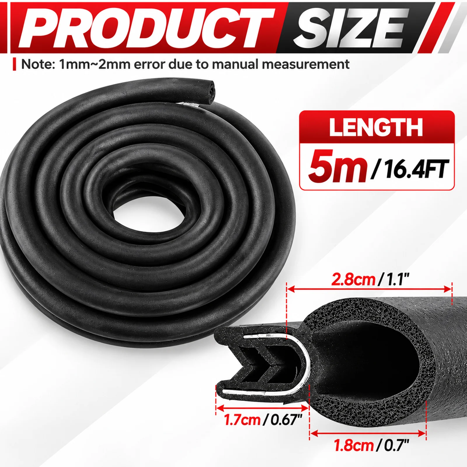 Universal 5M Car Door Weatherstrip Rubber Seal Strip Trim U Channel Metal Clip Anti-collision Dustproof Trim Waterproof