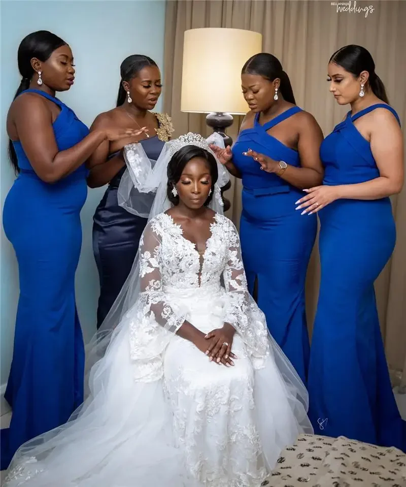 Vestido de casamento bainha africano personalizado com trem destacável elegante mangas alargadas apliques de renda vestidos de noiva