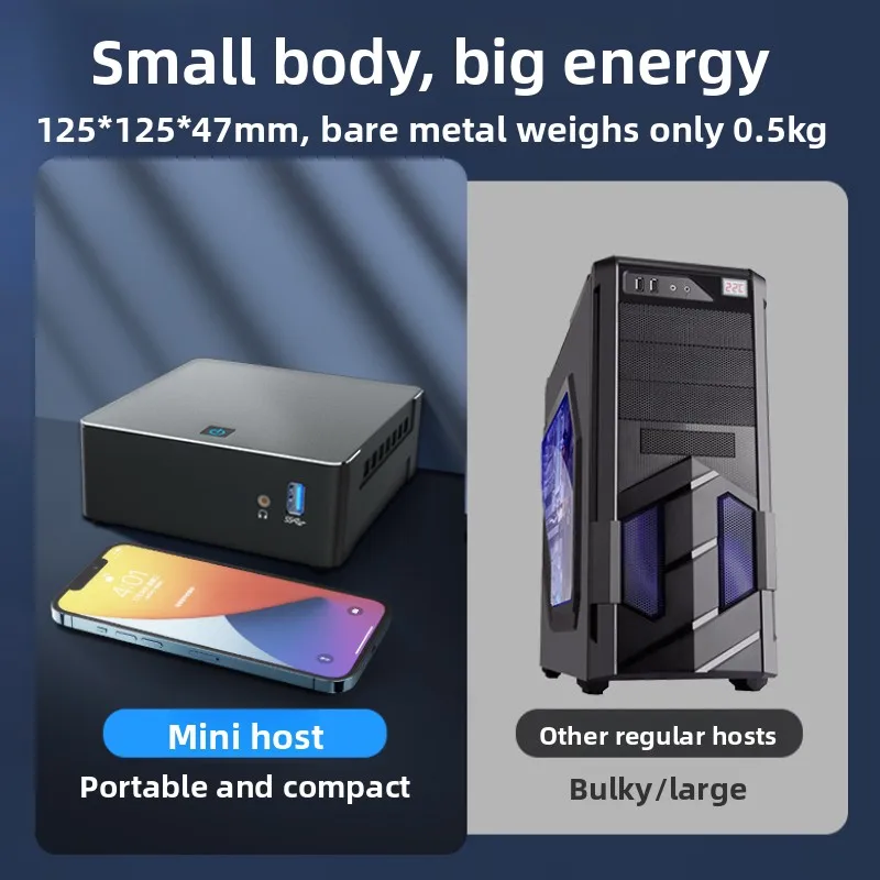 R7-3700U Processor 4K Mini Portable Computer Host for Office Living Room Game WiFi6 BT5.1 Miniature Desktop Computer