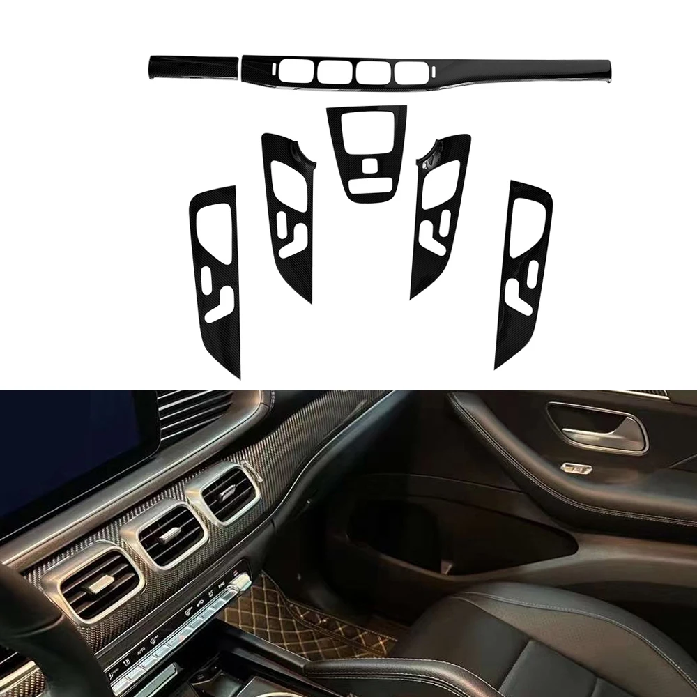 7pcs Real Dry Carbon Fiber Interior Kits Dashboard  Console Central Cover Door Panels For Mercedes GLE 2019up