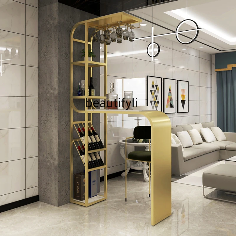 

Light luxury rock slab living room bar table partition cabinet entrance wine cabinet bar table integrated high table
