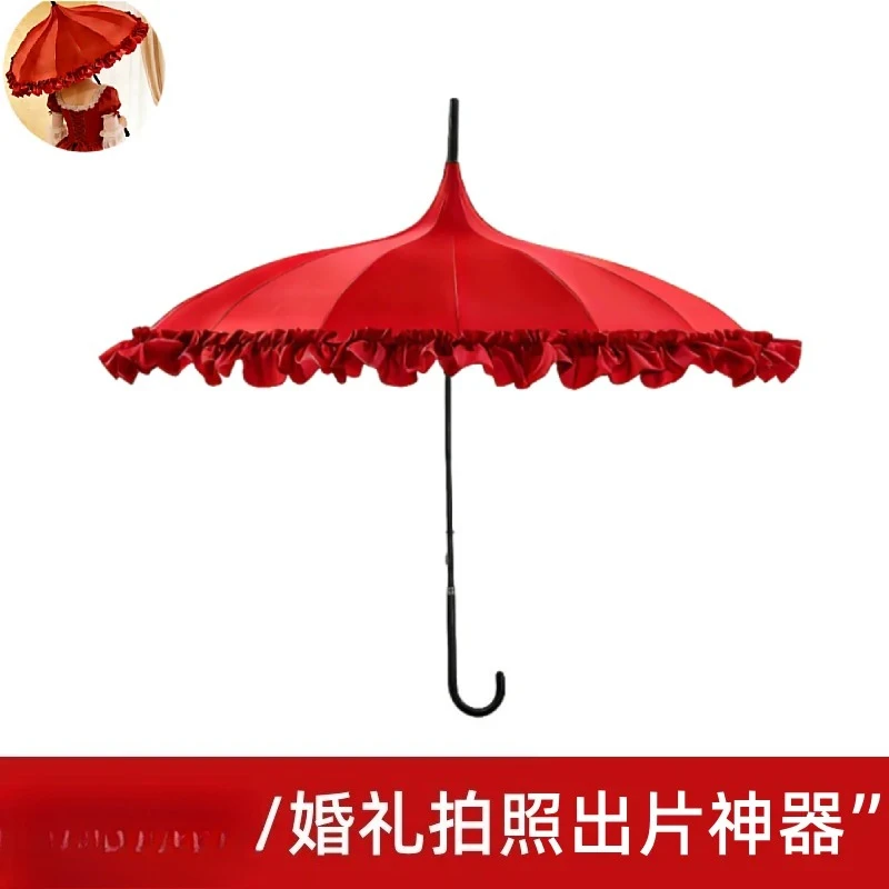 Use a red umbrella to pick up the married bride for marriage, take pictures of the customized logo of the long-handled umbrella