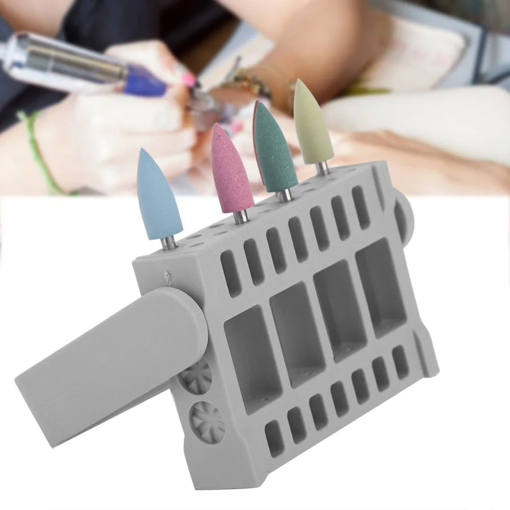 Foldable Bracket Style 16 Holes Nail Drill Bit Holder Portable & Space-Saving Nail Grinding Head Storage Box
