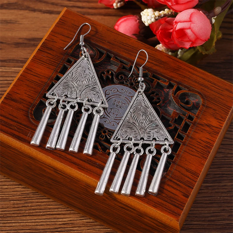 Ethnische Legierung Dreieck Quaste Tropfen Ohrringe für Frauen Mädchen Party Festival Schmuck Geschenke – Detail 4