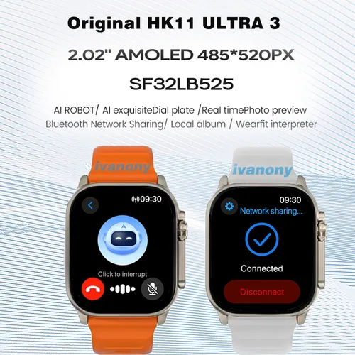 Imagen 2 del producto Reloj inteligente HK11 Ultra3, recordatorio de horario, compatible con auriculares TWS, conectar red compartido, Robot AI, despertador de voz sin conexión, reloj inteligente