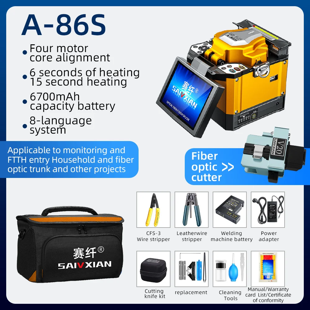 SAIVXIAN NEUE A-86S Automatische Fiber Optic Fusion SplicerOptical Core Welder Spleißmaschine 8