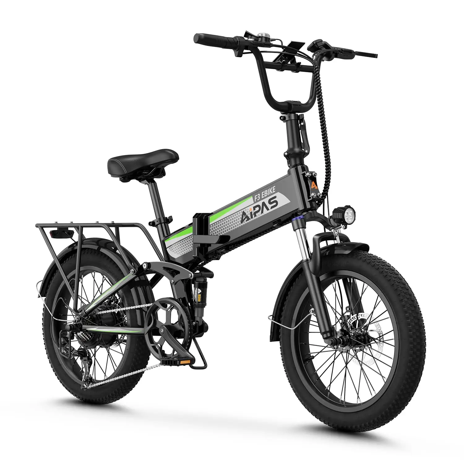 

Электровелосипед F3 для взрослых с двигателем 1500 Вт (пиковая мощность), съемной батареей 48В 12.8Ач, запас хода до 100 км, скорость до 45 км/ч, покрышки 20x3.0, настраиваемый